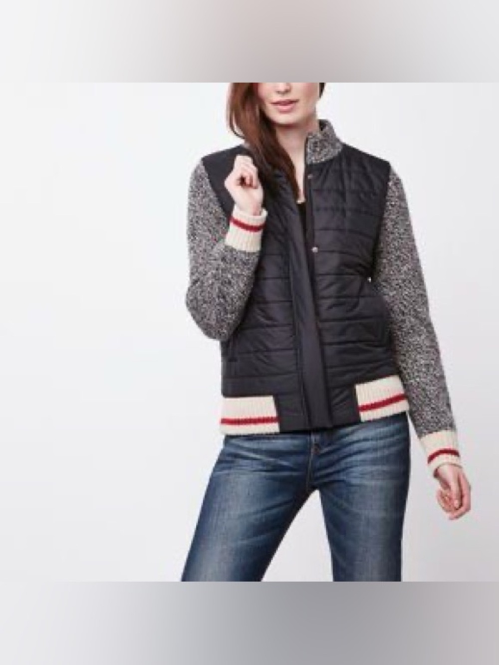 ROOTS CABIN Quilted Hybrid Jacket Puffer Core Coat Sweater Black Grey Size Small